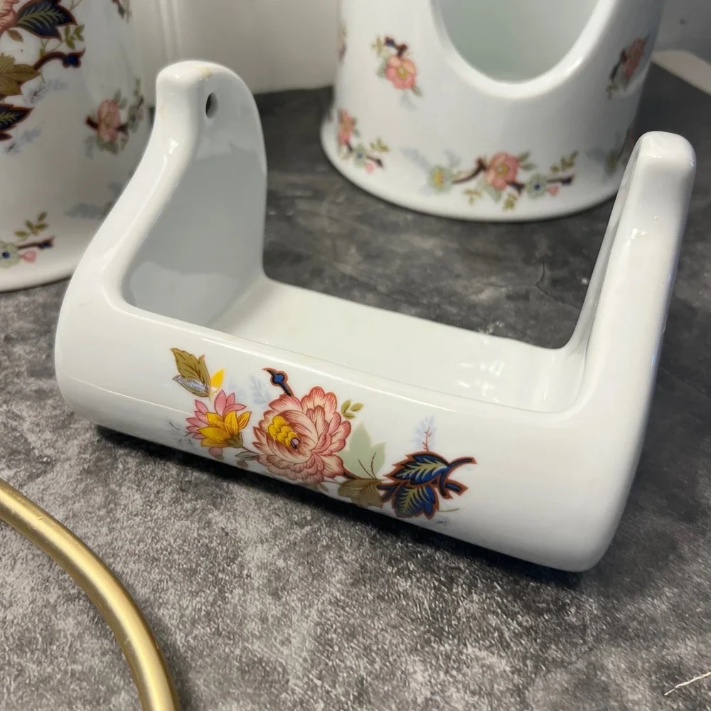 Vintage Porcelain Transferware Floral Bathroom Set | *SEE NOTE | Cottage